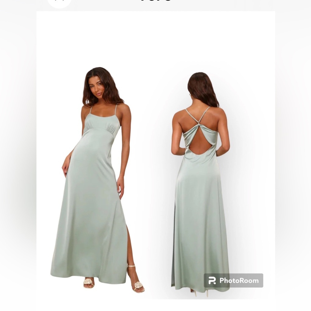 Lulus Dress Wonderful Essence Satin  Large Sage Green Backless Maxi Dress NWT